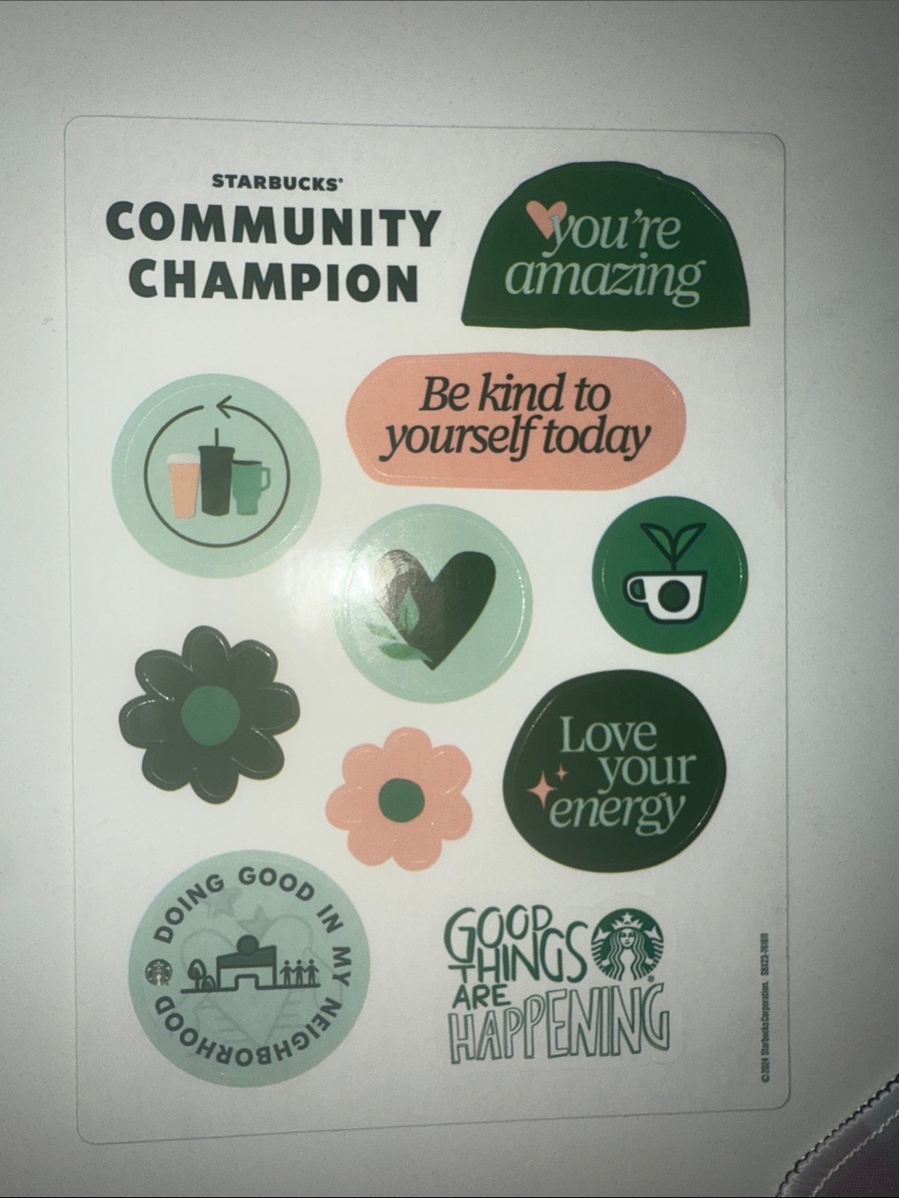 Starbucks Sticker Sheet — Green & Peach Accents